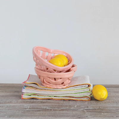 PINK HANDMADE WOVEN HEART BASKET