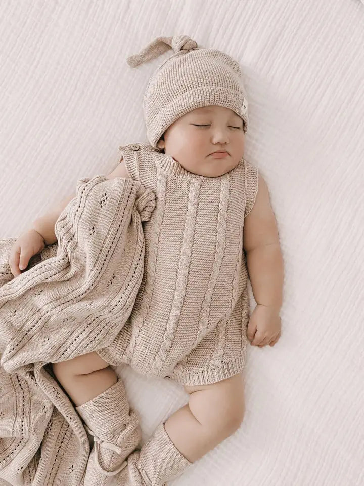 LUNA + LUCA BEIGE KNIT ROMPER