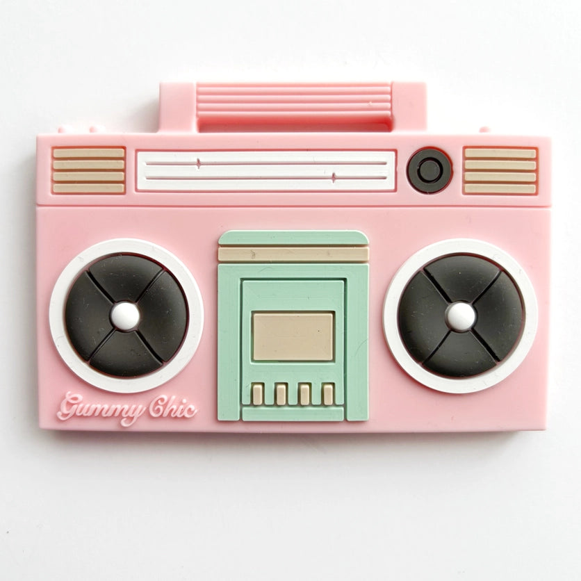 PINK BOOM BOX SILICONE TEETHER