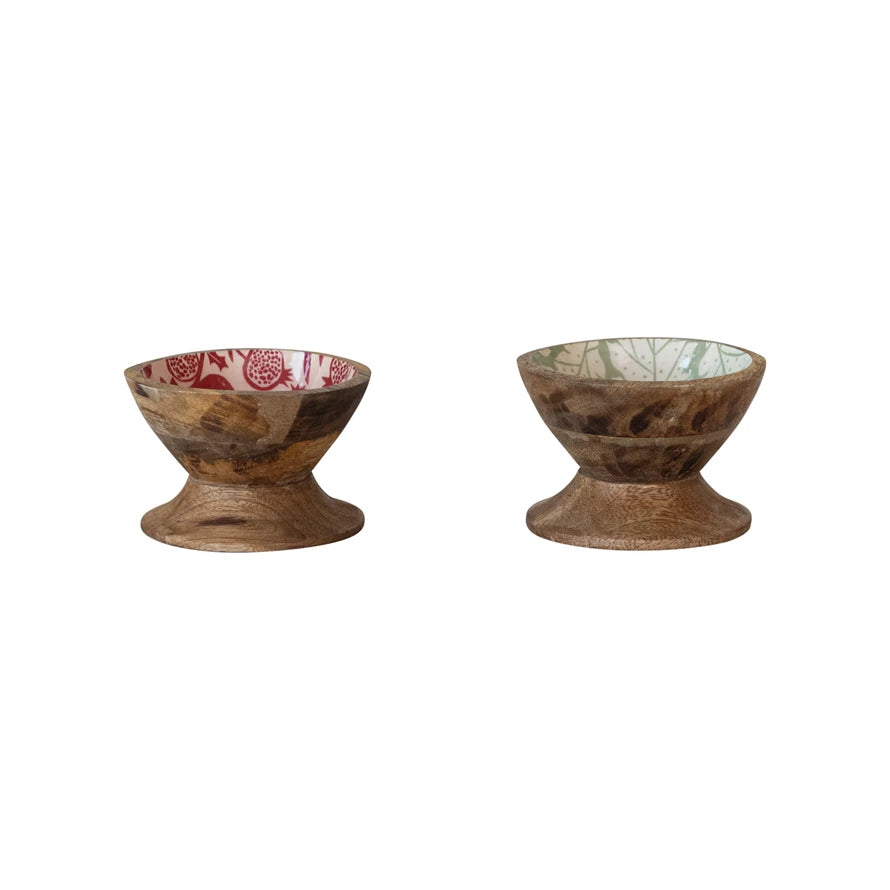 ENAMELED MANGO WOOD FOOTED BOWLS