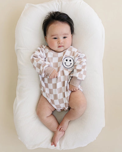 CHECKERED SMILEY BABY BUBBLE ROMPER