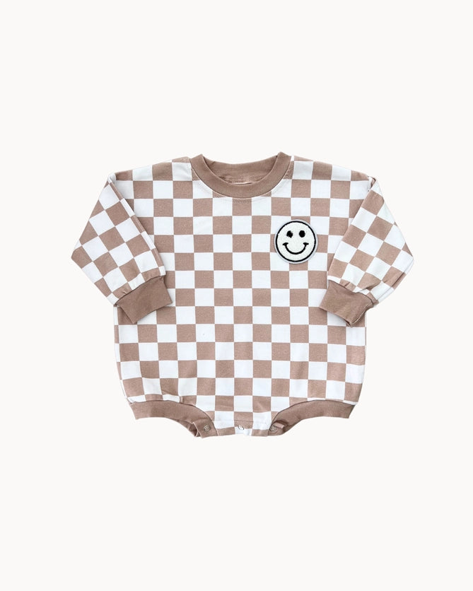 CHECKERED SMILEY BABY BUBBLE ROMPER