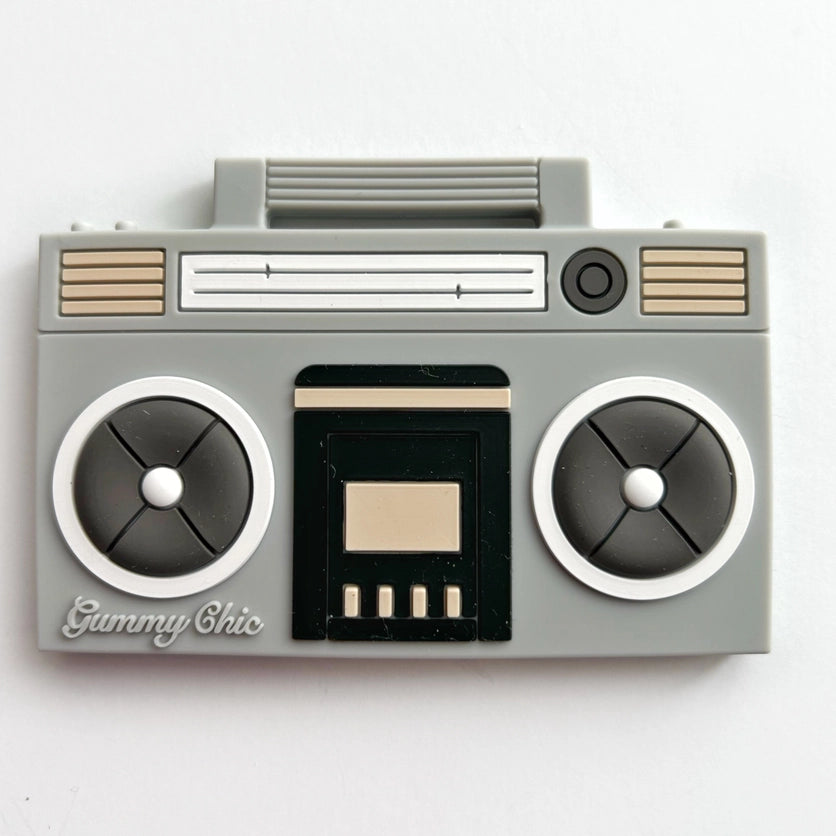 GRAY BOOM BOX SILICONE TEETHER