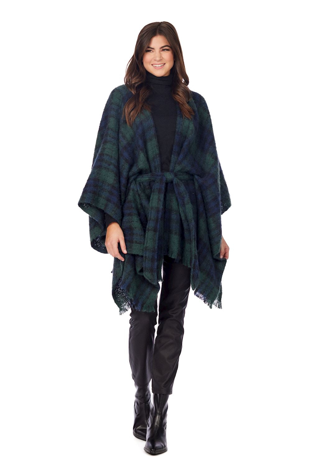BRINLEY BELTED PONCHO - GREEN